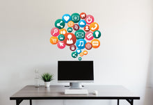 Load image into Gallery viewer, Social Media Wall Art Decal, Digital Media Office Wall Decor, Technology Vinyl Wall Decal, Business Wall Sticker, Computer Desk Decor 215LU