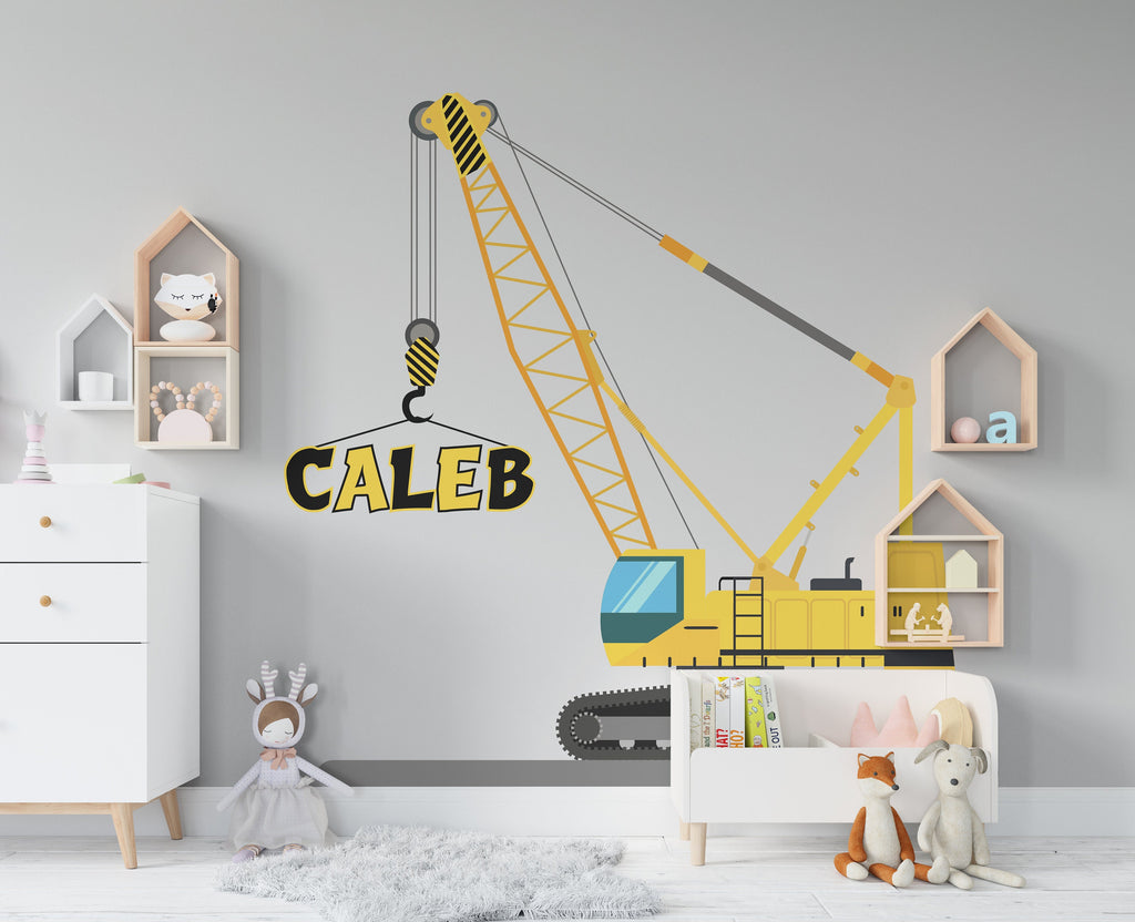 Crawler Crane Personalized Construction Tower Crane Truck Wall Decal Kids Decal Custom Name Name Nursery wall Vinyl Sticker Decor 135RS