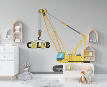 Load image into Gallery viewer, Crawler Crane Personalized Construction Tower Crane Truck Wall Decal Kids Decal Custom Name Name Nursery wall Vinyl Sticker Decor 135RS