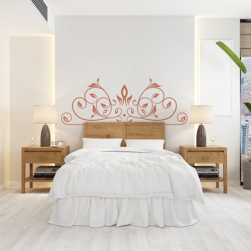 Headboard Vinyl Wall Decal, Ornate Swirl Royal Bed Frame Bedpost, Queen Twin Super King Headboard Wall Decal Sticker, Bed Room Decor 220LU
