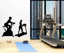Load image into Gallery viewer, Girl Fitness Vinyl Gym Wall Decal, Gym Bike, Run Gym Decal, Fitness Collage, Gym Wall Art Gym Decor Gym Wall Decor Motivational Art 198LU