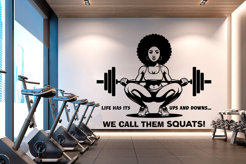 Squat Girl Gym Wall Decal Fitness Quotes Women Decor Workout Power Art Vinyl Gym Wall Stickers Bedroom Girl Motivation Crossfit 136RS