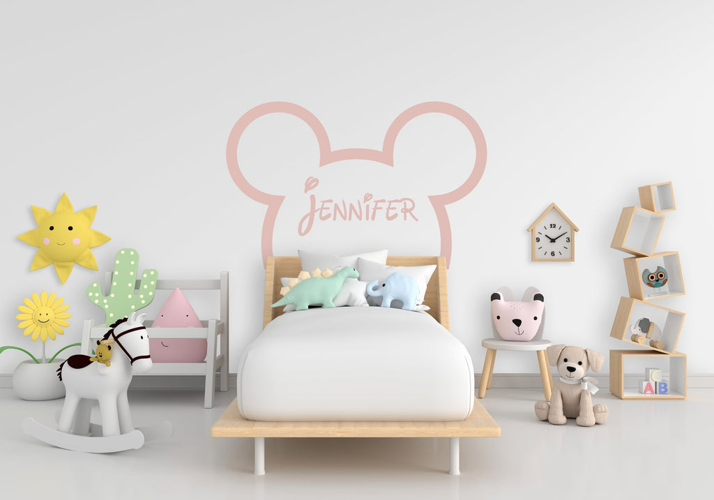 Large Mouse Ears Custom Name Decal, Headboard Decor For Kids, Boho Wall Decal, Bed Headboard Sticker Wall Decal, Nursery Wall Decor 224LU