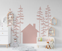 Load image into Gallery viewer, Forest Pine Tree House Wall Decal Home Headboard Decor, Boho Wall Decal, Bed Headboard Sticker, Headboard Wall Decal, Nursery Decals 226LU