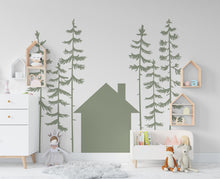 Load image into Gallery viewer, Forest Pine Tree House Wall Decal Home Headboard Decor, Boho Wall Decal, Bed Headboard Sticker, Headboard Wall Decal, Nursery Decals 226LU