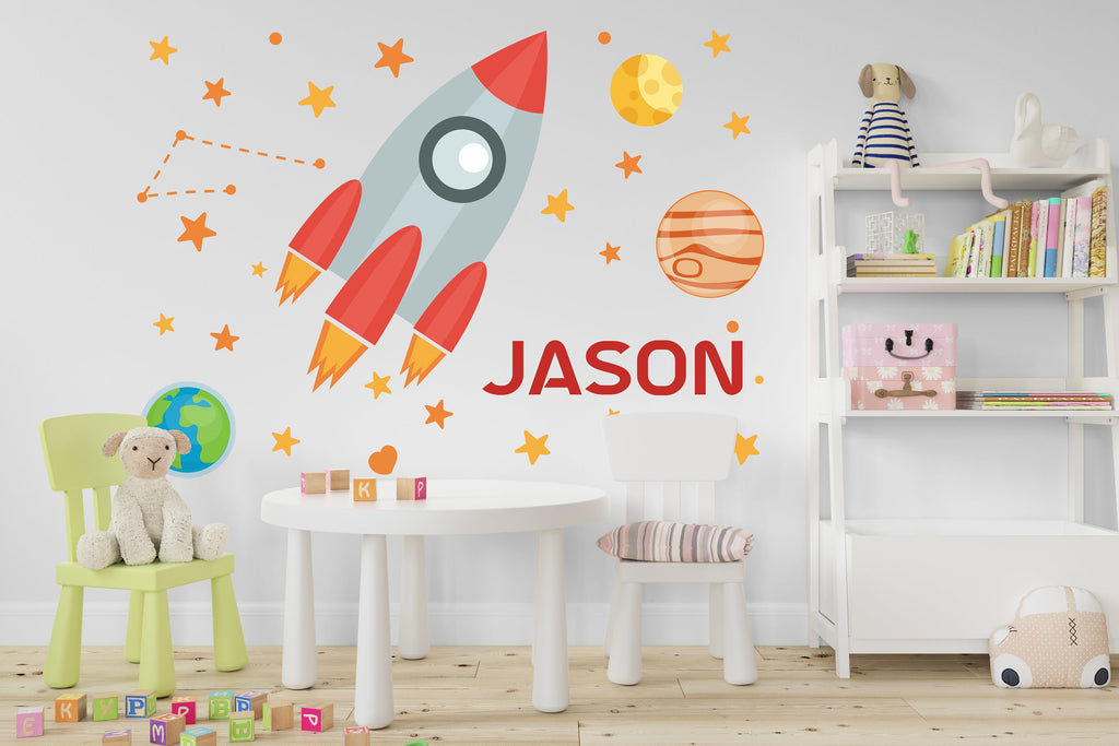 Large Name Rocket Wall Decal Planet Wall Sticker Costellation Art Space Wall Vinyl Wall Decal Rocket Room Gifts Vinyl Wall Art Sticker 127RS