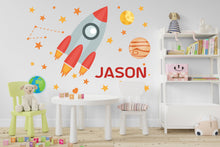 Load image into Gallery viewer, Large Name Rocket Wall Decal Planet Wall Sticker Costellation Art Space Wall Vinyl Wall Decal Rocket Room Gifts Vinyl Wall Art Sticker 127RS