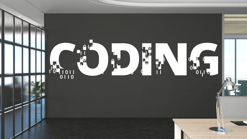 Coding Binary Code Wall Decal, Technology Vinyl Wall Art Decal, Circuit Board Wall Decal, Office Wall Decor, Computer It Decor Office 229LU