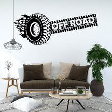 Load image into Gallery viewer, Off Road Tire Track Wall Decal Car Tire Checkered Flags Wall Decal Wheel Decal Racing Car Flag Vinyl Wall Sticker-Boy Room 146RS