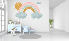 Load image into Gallery viewer, Watercolor Rainbow Sun Wall Decal, Nursery Wall Decal, Kids Room Wall Decals, Baby Shower Decor, Baby Boy Gift, Rainbow Decal for Kids 211LU
