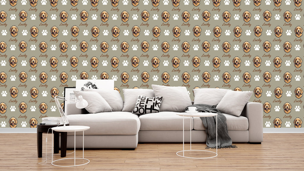 Goldendoodle dog wallpaper Dog Peel and stick Pet Lover Living Room Decor Wall Bathroom Decal Doggie Puppy Mural 132RS