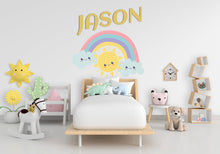 Load image into Gallery viewer, Custom Name Rainbow Sun Wall Decal, Nursery Wall Decal, Kids Room Wall Decals, Baby Shower Decor, Baby Gifts, Rainbow Decal for Kids 212LU