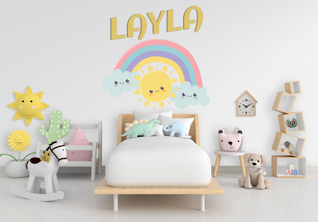 Custom Name Rainbow Sun Wall Decal, Nursery Wall Decal, Kids Room Wall Decals, Baby Shower Decor, Baby Gifts, Rainbow Decal for Kids 212LU