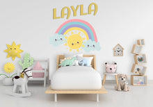 Load image into Gallery viewer, Custom Name Rainbow Sun Wall Decal, Nursery Wall Decal, Kids Room Wall Decals, Baby Shower Decor, Baby Gifts, Rainbow Decal for Kids 212LU