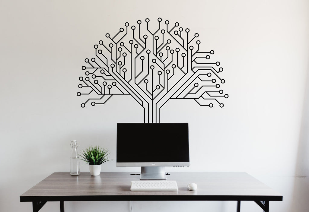 Circuit Board Tree Wall Decal, Technology Vinyl Wall Art Decals, Company Name Decal, Office Decor, Business Wall Decal Wall Art Office 214LU