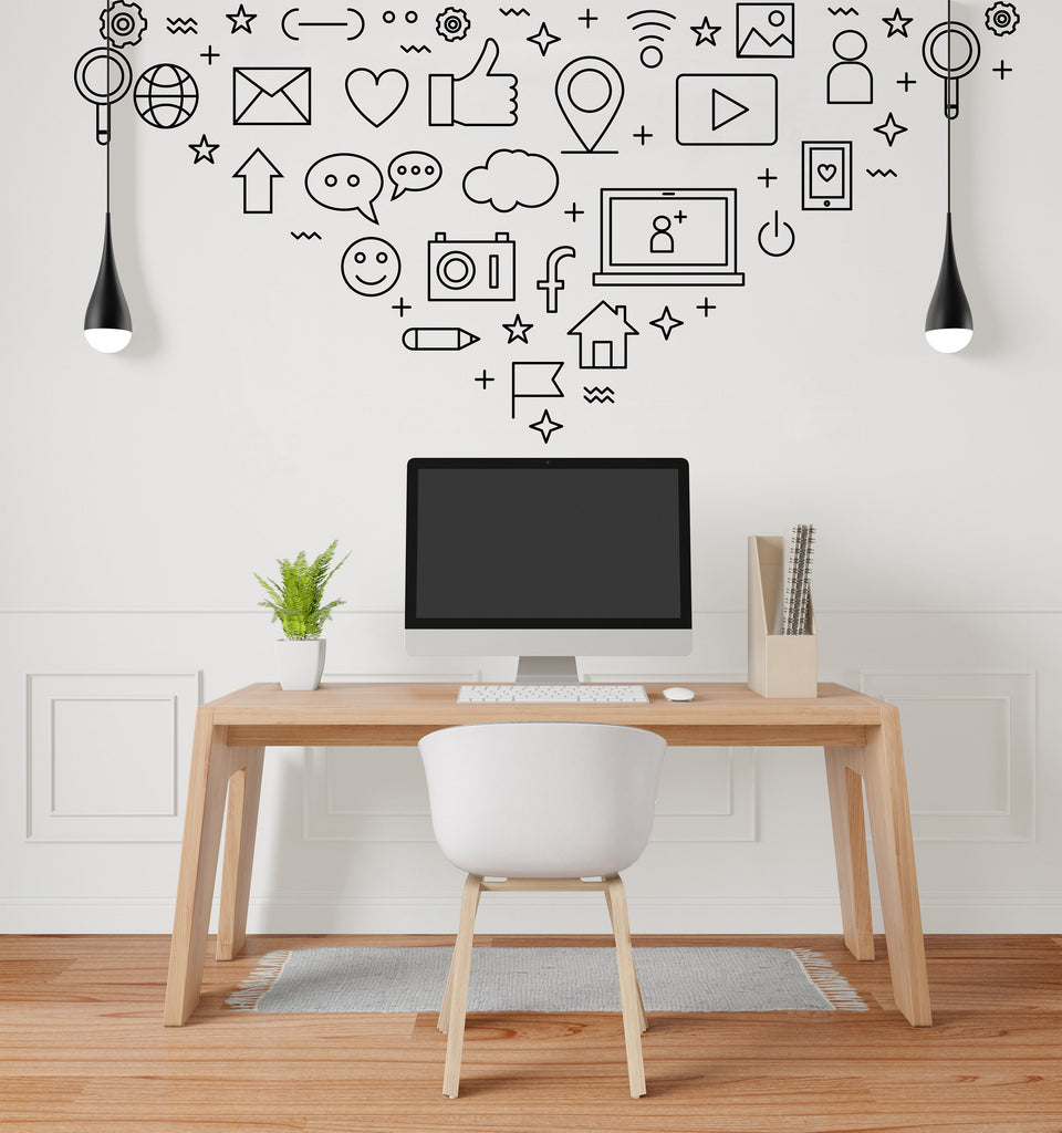 Social Media Wall Art Decal, Digital Media Office Wall Decor, Technology Vinyl Wall Decal, Business Wall Sticker, Computer Desk Decor 216LU