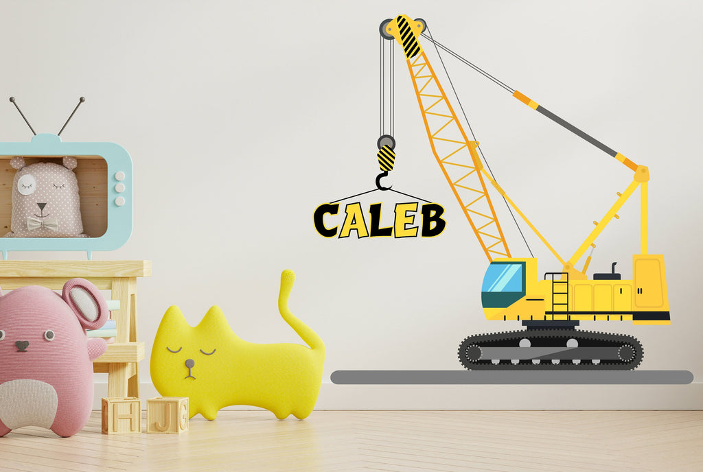 Crawler Crane Personalized Construction Tower Crane Truck Wall Decal Kids Decal Custom Name Name Nursery wall Vinyl Sticker Decor 135RS