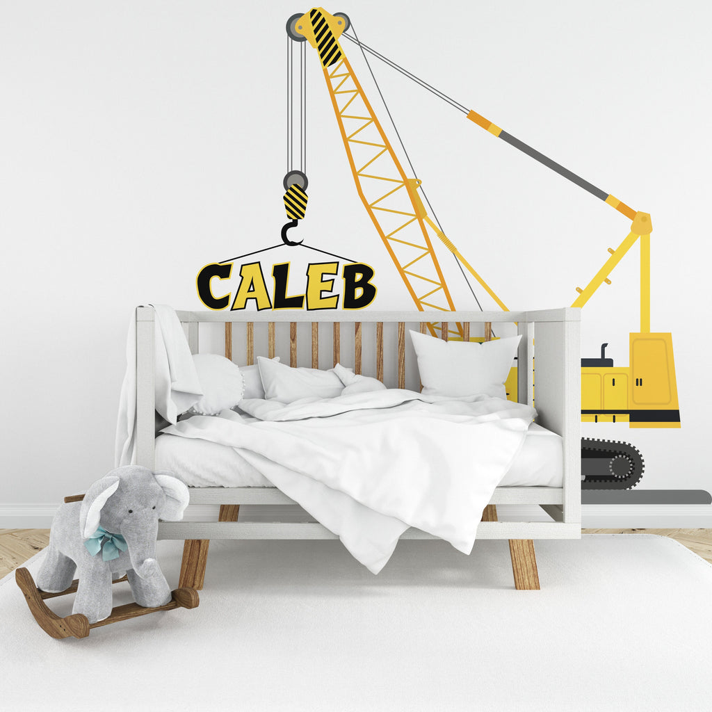Crawler Crane Personalized Construction Tower Crane Truck Wall Decal Kids Decal Custom Name Name Nursery wall Vinyl Sticker Decor 135RS