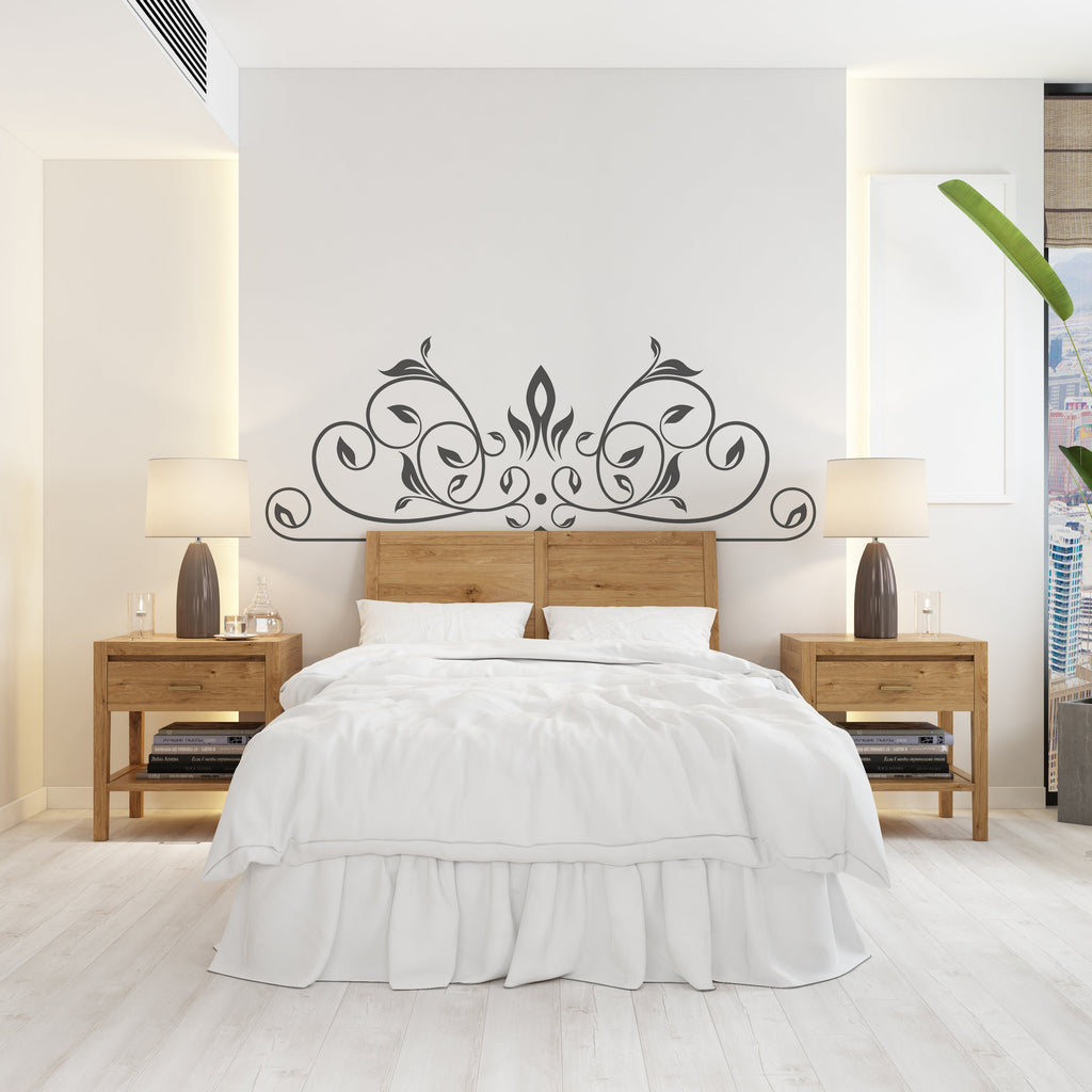 Headboard Vinyl Wall Decal, Ornate Swirl Royal Bed Frame Bedpost, Queen Twin Super King Headboard Wall Decal Sticker, Bed Room Decor 220LU