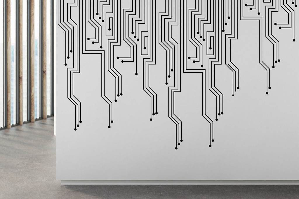Circuit Board Binary Code Wall Decal, Technology Vinyl Wall Art Decals, Computer Circuit Decor, Software Science Wall Sticker Office 159RS