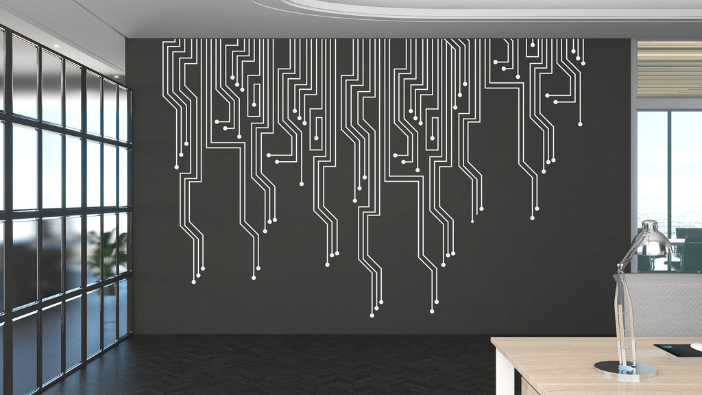 Circuit Board Binary Code Wall Decal, Technology Vinyl Wall Art Decals, Computer Circuit Decor, Software Science Wall Sticker Office 159RS