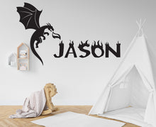 Load image into Gallery viewer, Dragon wall decals, Dragon Custom Name Flame wall art vinyl wall decal, Beast vinyl sticker, Fantasy wall decor, Nursery vinyl murals 248LU