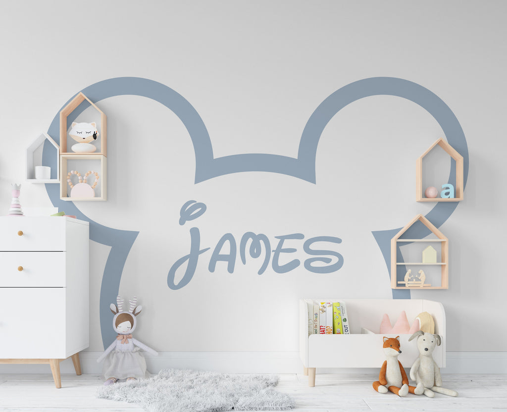 Large Mouse Ears Custom Name Decal, Headboard Decor For Kids, Boho Wall Decal, Bed Headboard Sticker Wall Decal, Nursery Wall Decor 224LU