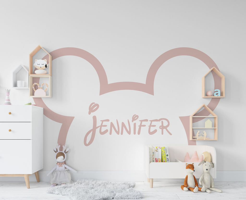 Large Mouse Ears Custom Name Decal, Headboard Decor For Kids, Boho Wall Decal, Bed Headboard Sticker Wall Decal, Nursery Wall Decor 224LU