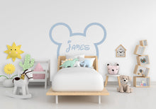 Load image into Gallery viewer, Large Mouse Ears Custom Name Decal, Headboard Decor For Kids, Boho Wall Decal, Bed Headboard Sticker Wall Decal, Nursery Wall Decor 224LU
