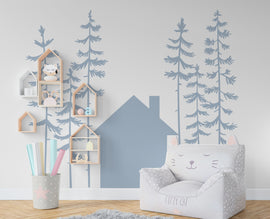 Forest Pine Tree House Wall Decal Home Headboard Decor, Boho Wall Decal, Bed Headboard Sticker, Headboard Wall Decal, Nursery Decals 226LU