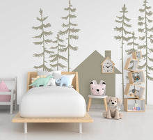 Load image into Gallery viewer, Forest Pine Tree House Wall Decal Home Headboard Decor, Boho Wall Decal, Bed Headboard Sticker, Headboard Wall Decal, Nursery Decals 226LU