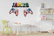 Load image into Gallery viewer, Gamer American Flag wall decor Custom Controller decal Video Game Wall Decals Customized Gamer Kids Bedroom Vinyl Wall Art Stickers 143RS