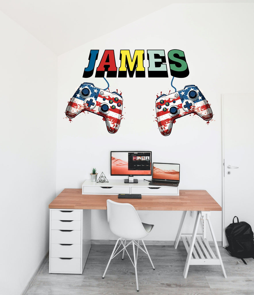 Gamer American Flag wall decor Custom Controller decal Video Game Wall Decals Customized Gamer Kids Bedroom Vinyl Wall Art Stickers 143RS