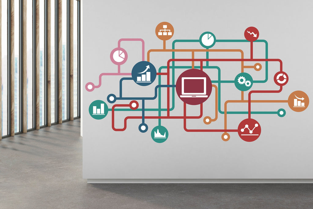 Technology Vinyl Wall Art Decal, Circuit Board Wall Decal, Office Wall Decor, Business Software Wall Sticker, Computer It Decor Office 165RS