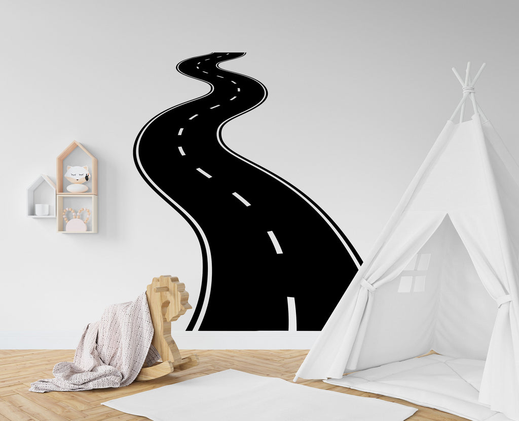 Road wall decal sticker, tire track wall sticker, road wall decals, winding road mural, road wall vinyl, kids gifts, kids room nursery 251LU