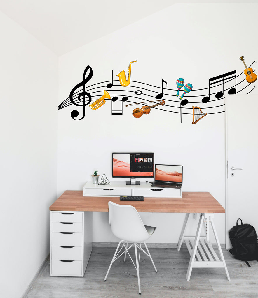 Music wall art decal, Music notes instruments wall decor, Music wall sticker, Music wall decals, Musician home decor, Music gifts 252LU