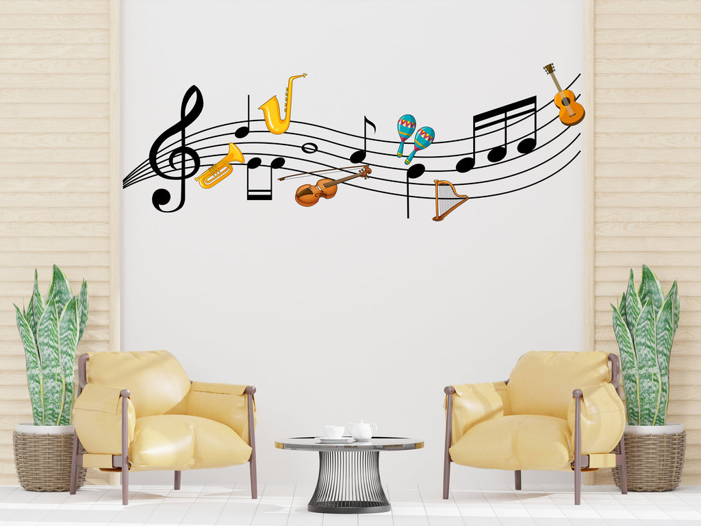 Music wall art decal, Music notes instruments wall decor, Music wall sticker, Music wall decals, Musician home decor, Music gifts 252LU