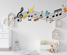 Load image into Gallery viewer, Music wall art decal, Music notes instruments wall decor, Music wall sticker, Music wall decals, Musician home decor, Music gifts 252LU