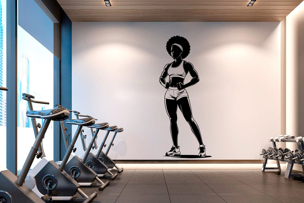 Gym Wall Decal Fitness Wall Art Afro American Girl Decor Crossfit Wall Decal Crossfit Gifts Home Gym Wall Sticker Motivational Decal 169RS