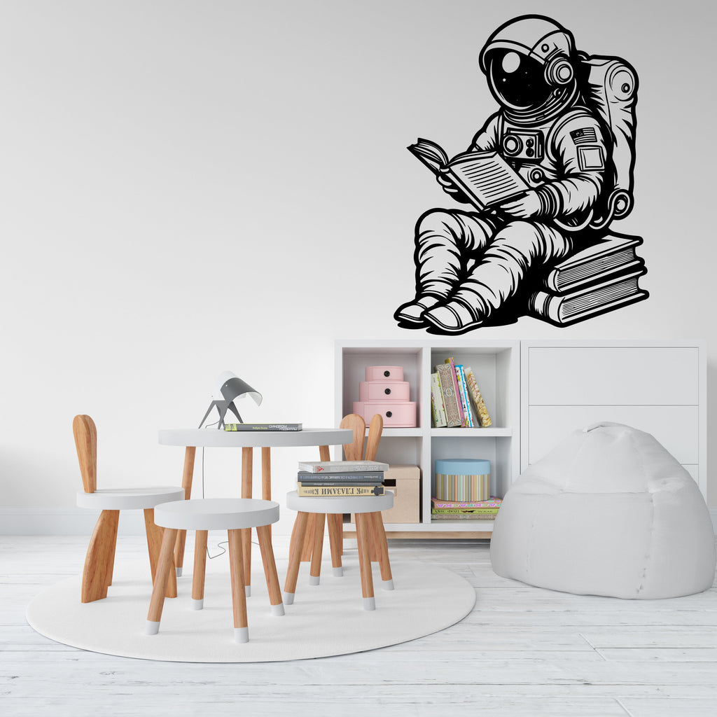 Astronaut Reading Book Rocker Ship Wall Decal Outer Space Wall Decal Custom Name Wall Decal Decal for Nursery 171RS