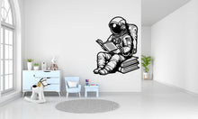 Load image into Gallery viewer, Astronaut Reading Book Rocker Ship Wall Decal Outer Space Wall Decal Custom Name Wall Decal Decal for Nursery 171RS