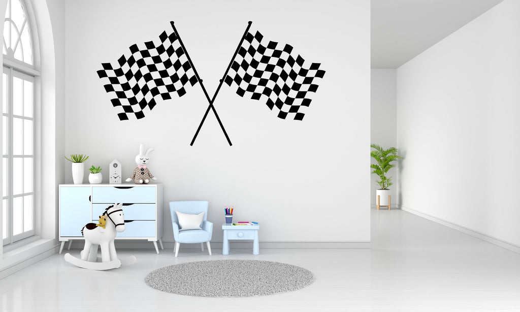 Race Flag Wall Vinyl Decal Home Decor Art Sticker Sports Racing Car Checkered Flag Boy Racer Kids Room Nursery Finish Flag Mural Art 264LU