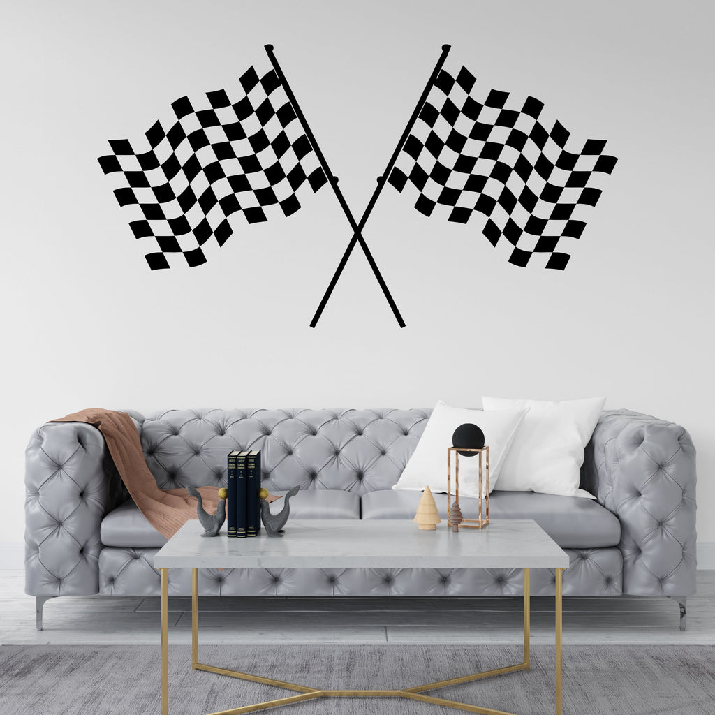 Race Flag Wall Vinyl Decal Home Decor Art Sticker Sports Racing Car Checkered Flag Boy Racer Kids Room Nursery Finish Flag Mural Art 264LU