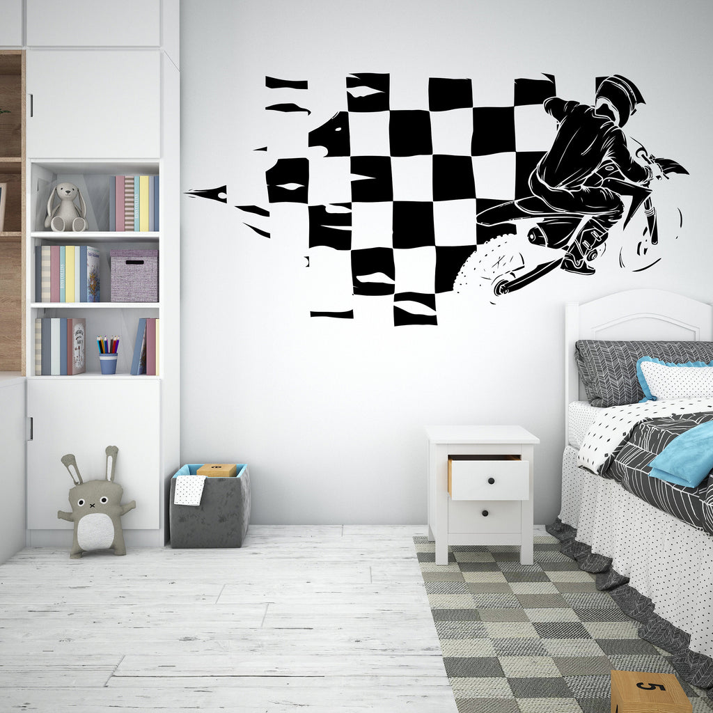 Motocross Wall Decor, Motocross Wall Decals, Race Flag, Ride Wall Art, Stickers Bedroom Motocross Wall Vinyl Nursery Wall Decals Art 265LU