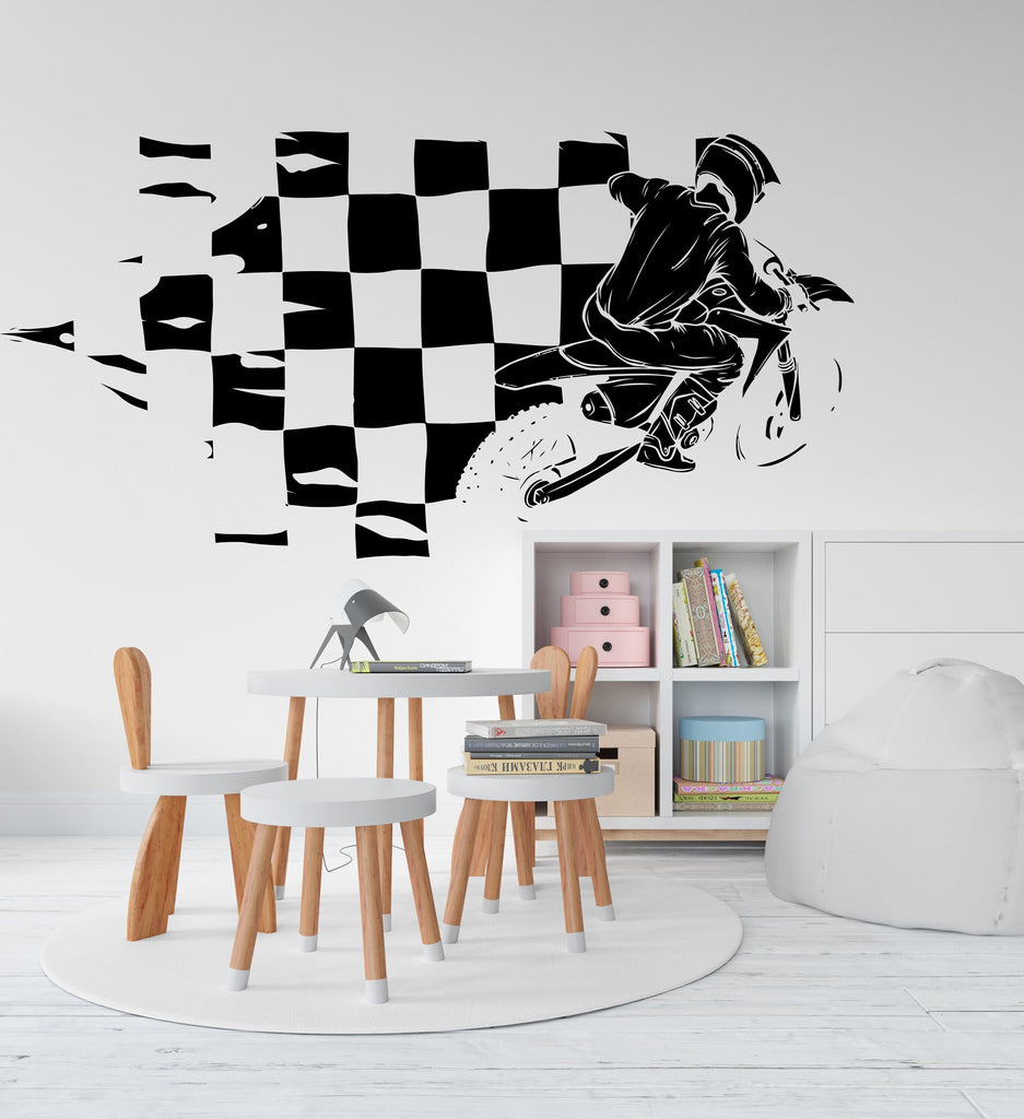 Motocross Wall Decor, Motocross Wall Decals, Race Flag, Ride Wall Art, Stickers Bedroom Motocross Wall Vinyl Nursery Wall Decals Art 265LU