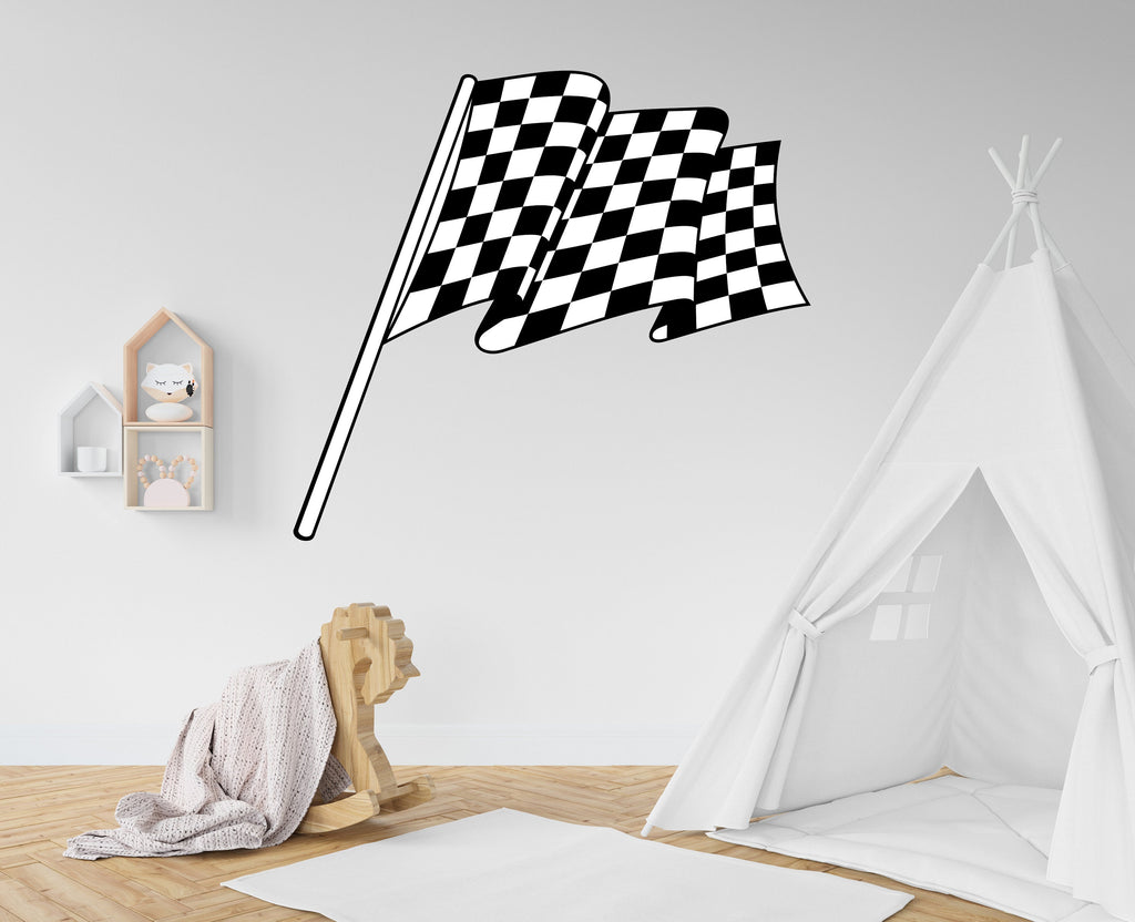 Checkered Flag Race Flag Wall Vinyl Decal Home Decor Art Sticker Sports Racing Car Boy Racer Kids Room Nursery Finish Flag Mural Art 266LU