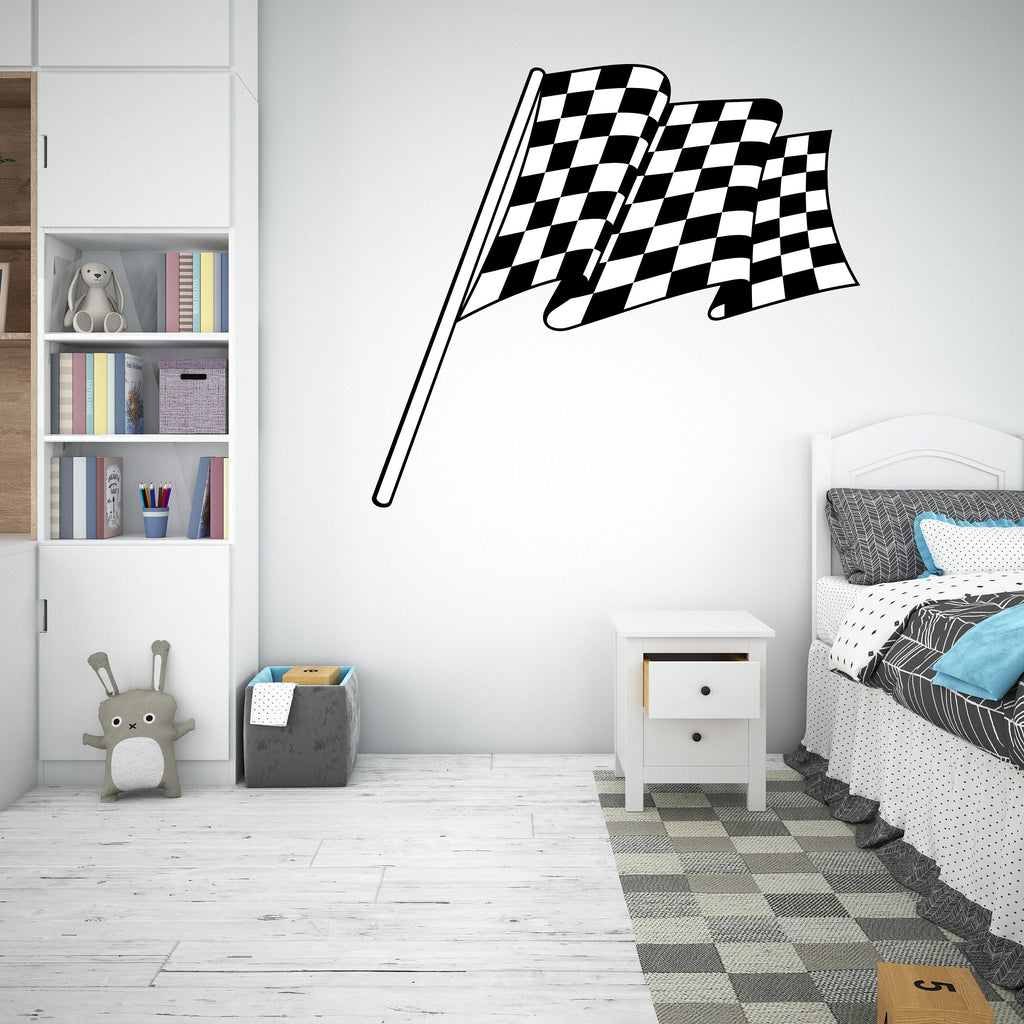 Checkered Flag Race Flag Wall Vinyl Decal Home Decor Art Sticker Sports Racing Car Boy Racer Kids Room Nursery Finish Flag Mural Art 266LU
