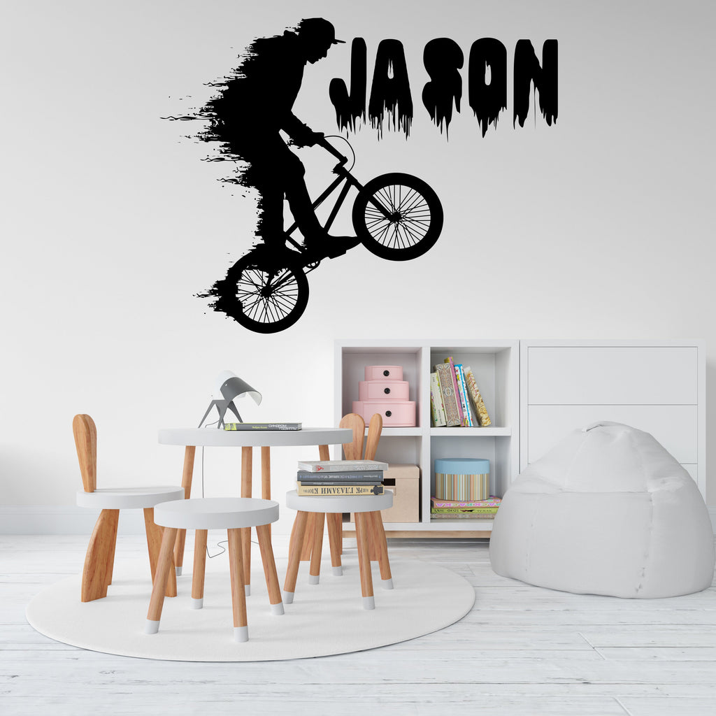 BMX Bike Wall Decal, Personalized Name, Custom Name Decals, Bicycle Wall Sticker Bike Wall Decor For Boys Room BMX vinyl mural 267LU