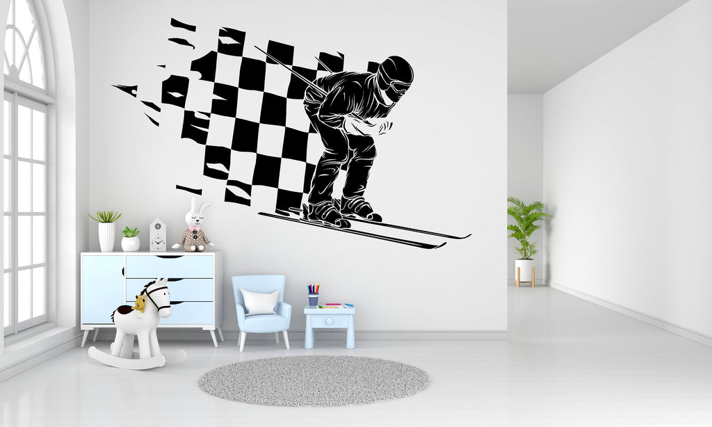 Skier Wall Decal, Extreme Sports Wall Stickers, Winter Sport Decor, Freestyle Skiing Wall Decal Sticker, Skiing Wall Art Skier Gifts 268LU