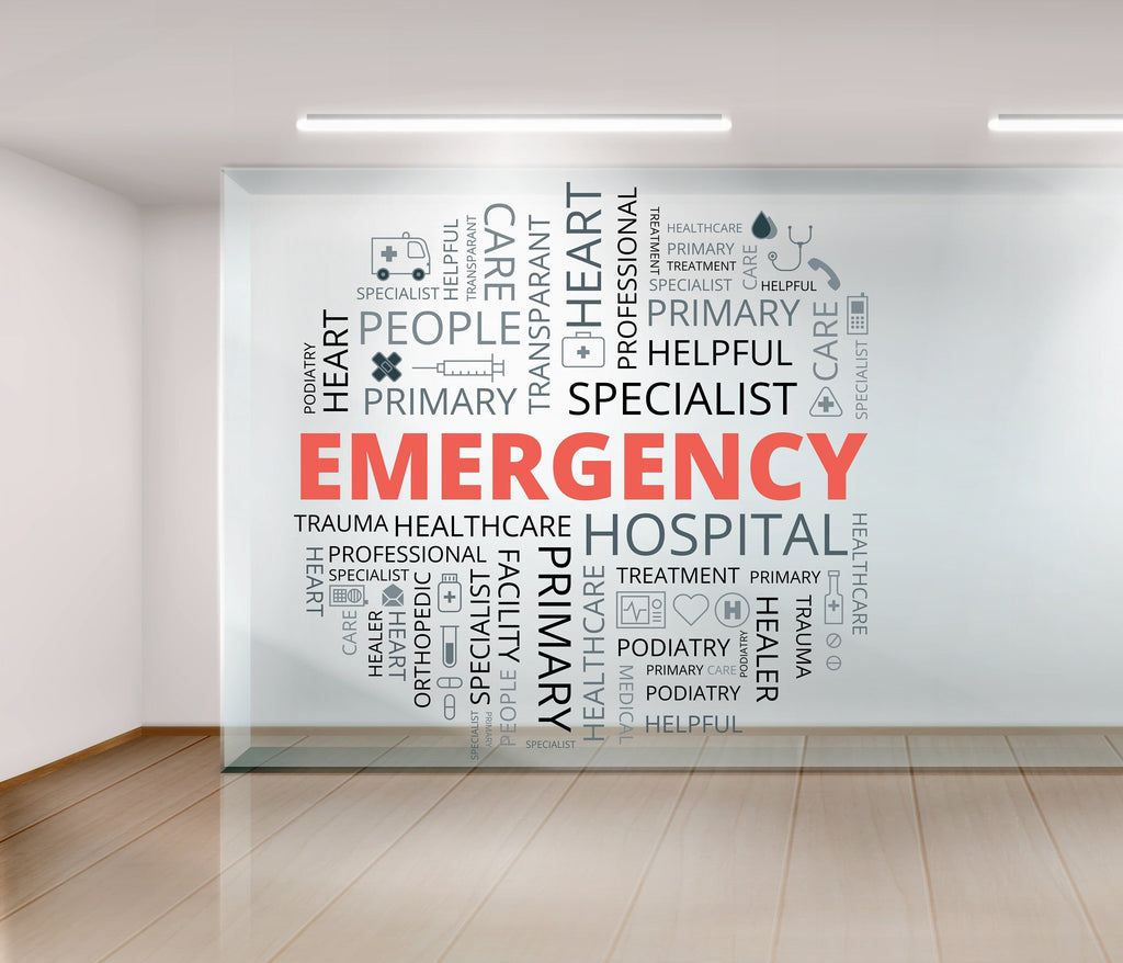 Emergency Hospital Healthcare Vinyl Wall Decal, Health Wellness Words Cloud, Clinic Hospital Wall Decor, Medical Office Stickers Mural 231LU